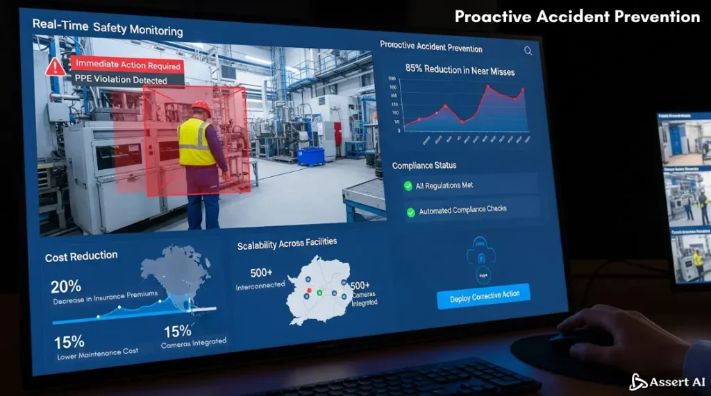 A real-time safety monitoring dashboard detecting PPE violations and providing instant alerts for proactive accident prevention