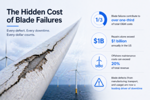 Blade failures contribute to over one-third of total O&M costs Repairs alone exceed $1 billion annually in the US Offshore maintenance costs can exceed 20% of total revenue Blade defects (from manufacturing, transport, and usage) are now a leading driver of downtime